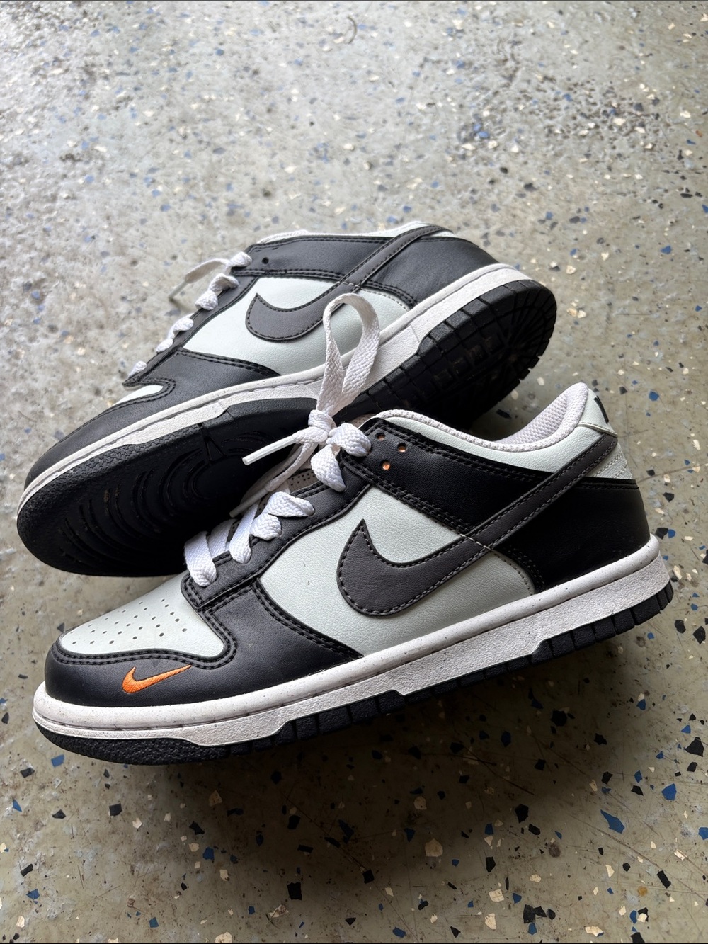 Nike Kids Black, White & Gray Low-Top Sneakers with Orange Swoosh